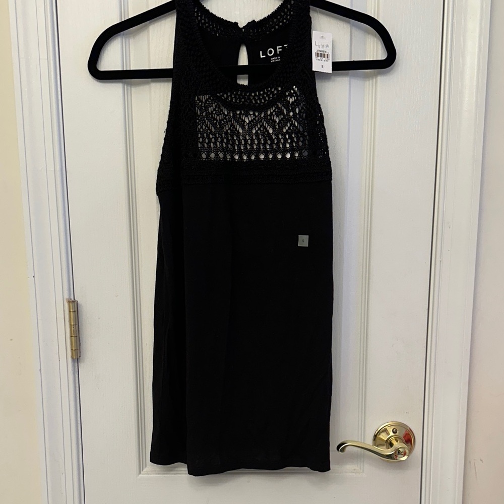LOFT Black Crochet Detail Top Size Small